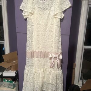 Unique vintage ivory lace 1920s midi dress nwt large